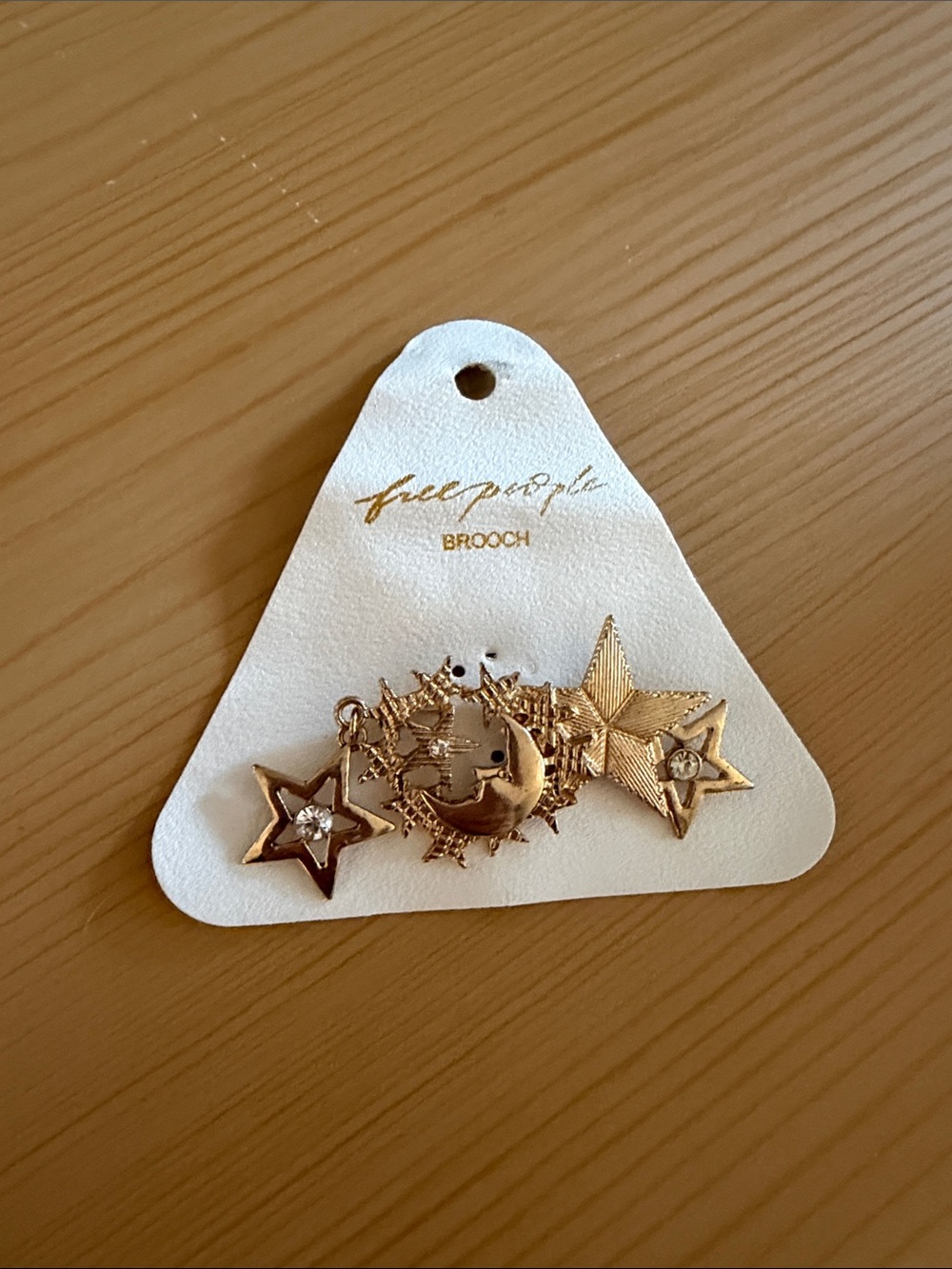 NWT Free People Harmony Brooch - Celestial Moon & Stars Gold Tone